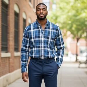 DKNY Mens Blue Pants Size 36x32 Chaps Blue Plaid Stretch Button Down Shirt XXL